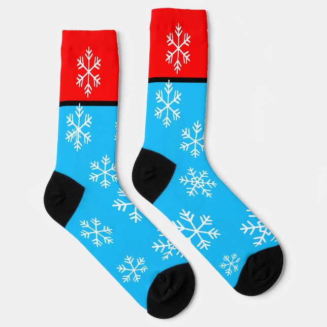 Chaussette Flocons de neige rouges bleus blancs d'hiver (Droite)