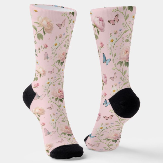 Chaussette Floral Butterfly Watercolor Socks (Angulaire)