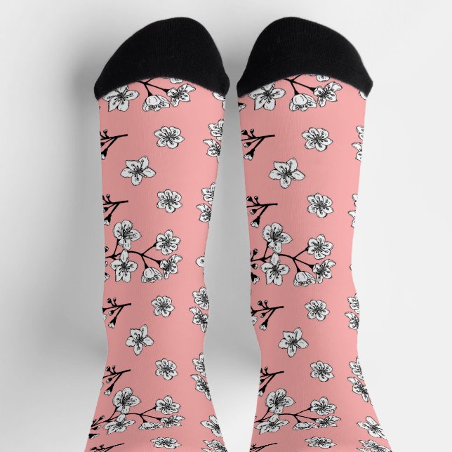 Chaussette Floral de sakura japonais rose (Haut)