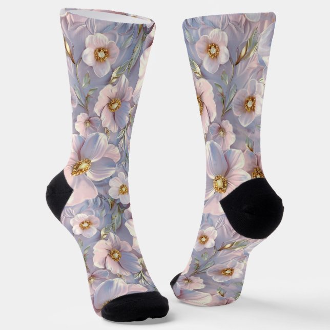 Chaussette Floral doux bleu-gris (Angulaire)