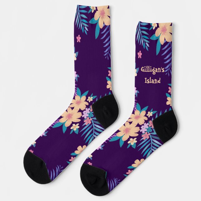 Chaussette Floral hawaïen sur violet (Gauche)