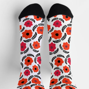 Chaussette Floral moderne orange et rouge