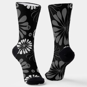 Chaussette Floral noir et blanc rétro