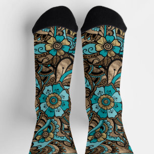 Chaussette Floral Paisley Motif - turquoise et or