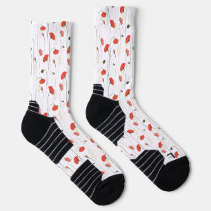 Chaussette Floral Red Poppy Flower Botanical Pattern Socks