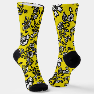 Chaussette Floral stylisé avec Arrière - plan jaune vif
