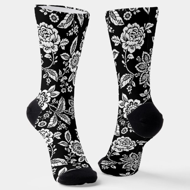 Chaussette Floral stylisé noir et blanc (Angulaire)