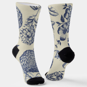 Chaussette Flore d'impression florale de fleurs bleues antiqu