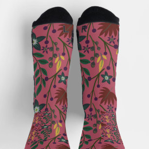 Chaussette Flore sans couture motif fleurs rose feuille branc