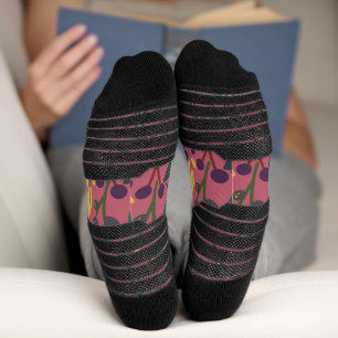 Chaussette Flore sans couture motif fleurs rose feuille branc