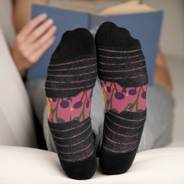 Chaussette Flore sans couture motif fleurs rose feuille branc (Fond)