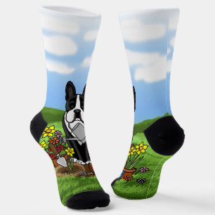 Chaussette Flower Gardener Boston Terrier (noir) mignon chien