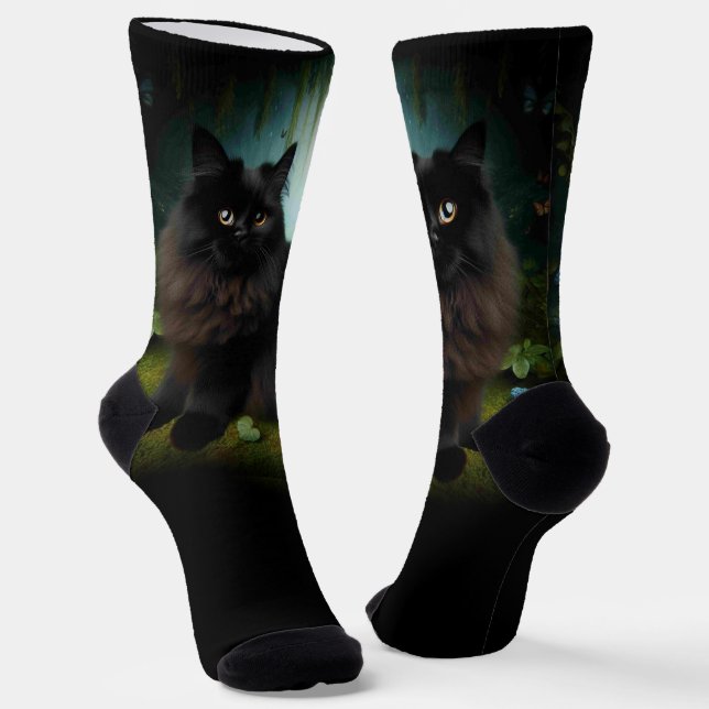 Chaussette Fluffy Chat noir en Misty Woods (Angulaire)