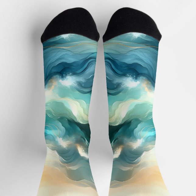 Chaussette Flux d'océan doré Vagues abstraites (Haut)