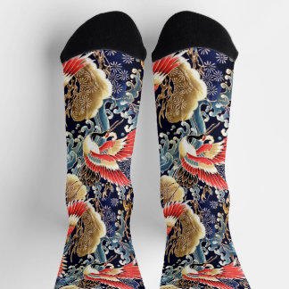 Chaussette FLYING CRANES,WAVES,SPRING FLOWERS Japanese Floral
