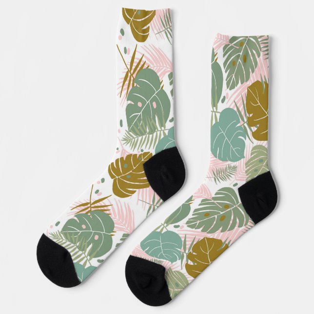 Chaussette Foliage Tropical - Motif Monstère Et Feuille De Pa (Gauche)