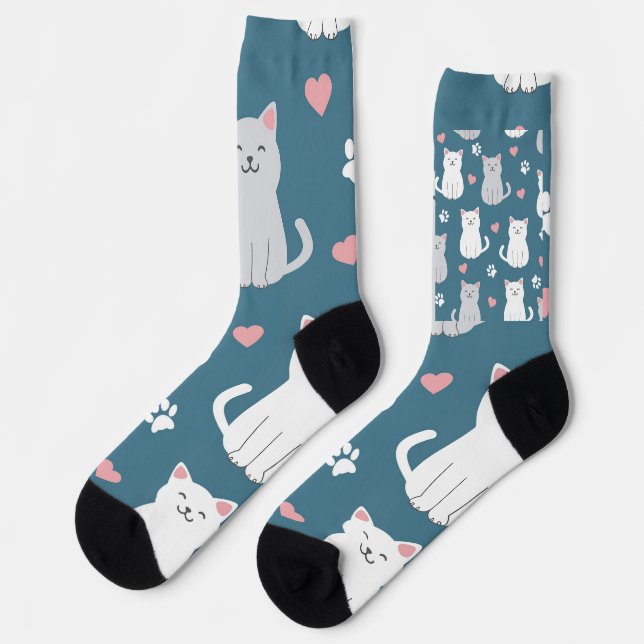 Chaussette Fond à motif mignon de chats (Gauche)