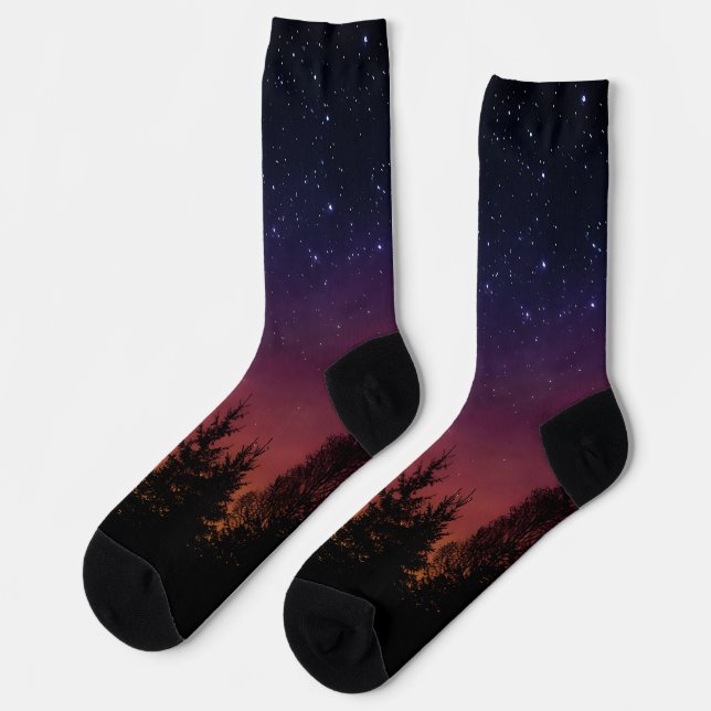 Chaussette Forest Night Sky Nature with Starry Woodland Scene (Gauche)