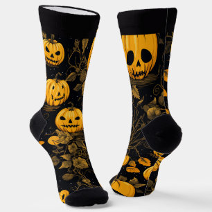 Chaussette Forêt hantée avec citrouille d'Halloween