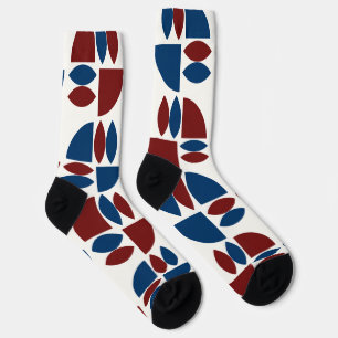 Chaussette Formes Bauhaus abstraites en rouge foncé et bleu