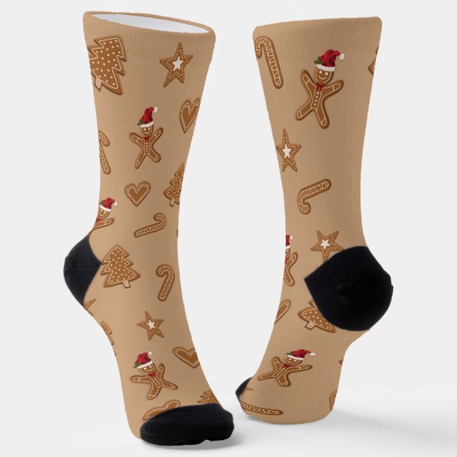 Chaussette Formes de biscuits de Noël au pain d'épice sur fon (Angulaire)