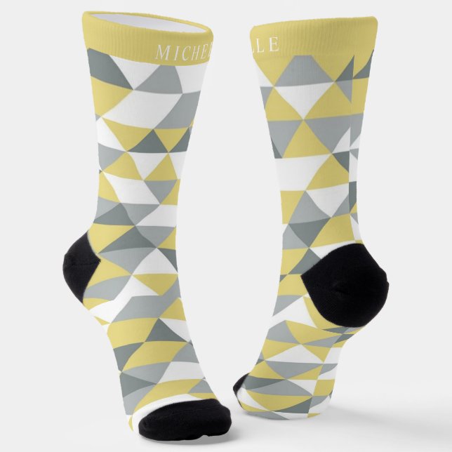 Chaussette Formes de gris blanc jaune personnalisées Motif gé (Angulaire)