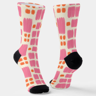 Chaussette Formes peintes rose et orange sur fond de crème