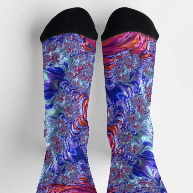 Chaussette Fractale numérique abstraite colorée trippy groovy (Haut)