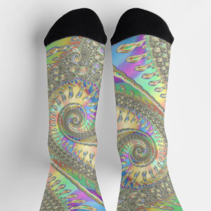 Chaussette Fractale numérique abstraite spirale colorée brill
