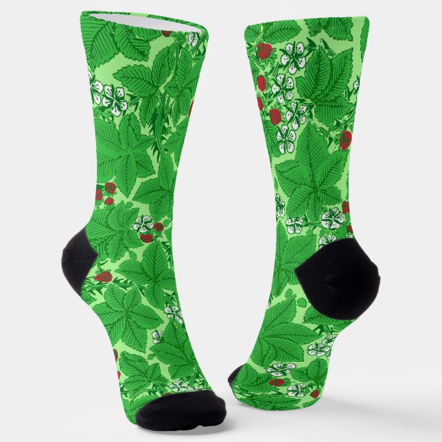 Chaussette Fraises et feuilles Art Nouveau, vert citron (Angulaire)