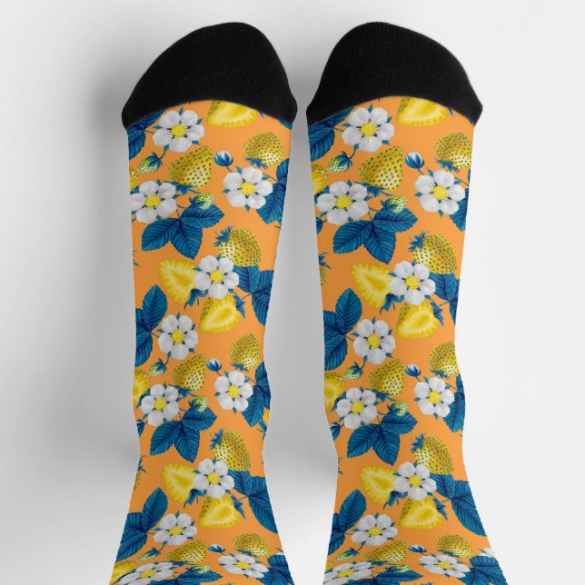 Chaussette Fraises jaunes sur orange (Haut)