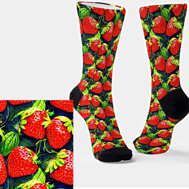 Chaussette Fraises rouges fraîches et mûres Motif de fruits s (Créateur téléchargé)