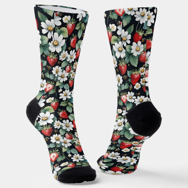 Chaussette Framboises Rouges Et Fleurs Blanches Berry Patch (Angulaire)
