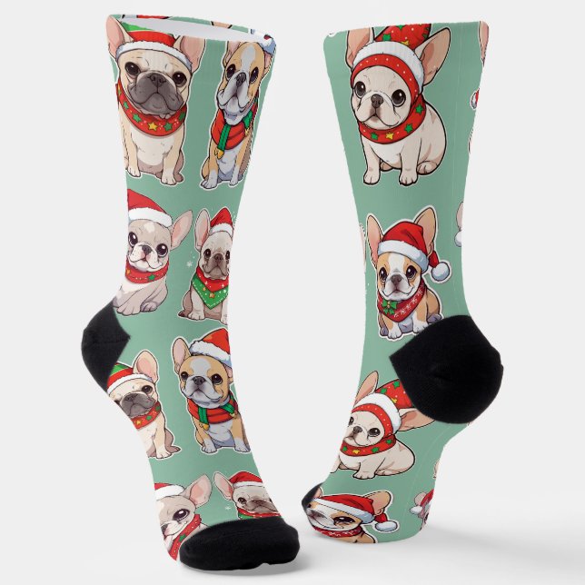 Chaussette Français Bulldogs Pastel Motif de Noël (Angulaire)
