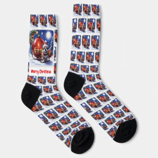 Chaussette Französische Bulldogge rote Kugel Weihnachten
