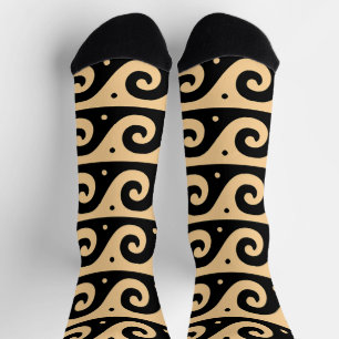 Chaussette Fret grec, Motif d'onde méditerranéen, Brown