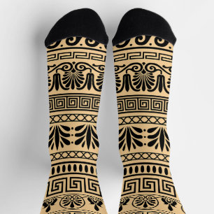 Chaussette Fret grec, Motif méditerranéen, Brown