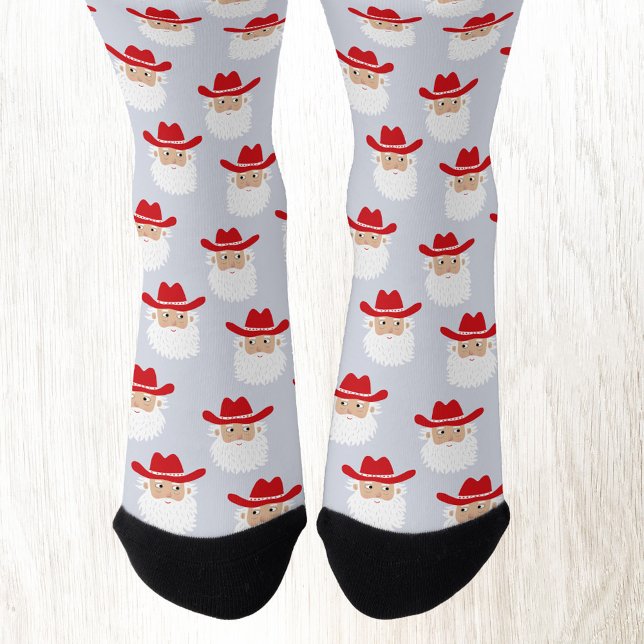 Chaussette Fun Cowboy Santa Claus Western Christmas Blue (Fun Cowboy Santa Claus Western Holidays Christmas socks)