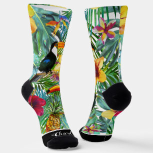 Chaussette Fun Custom Tropical Floral avec Toucans