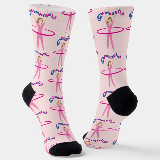Chaussette Fun Gymnastics text Pink hula hoop girl (Angulaire)