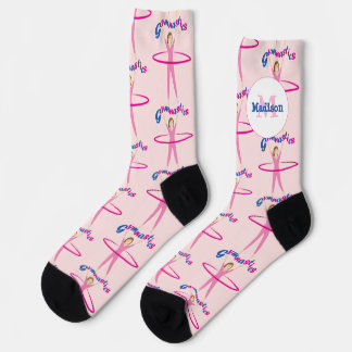 Chaussette Fun Gymnastics text Pink hula hoop girl Monogram