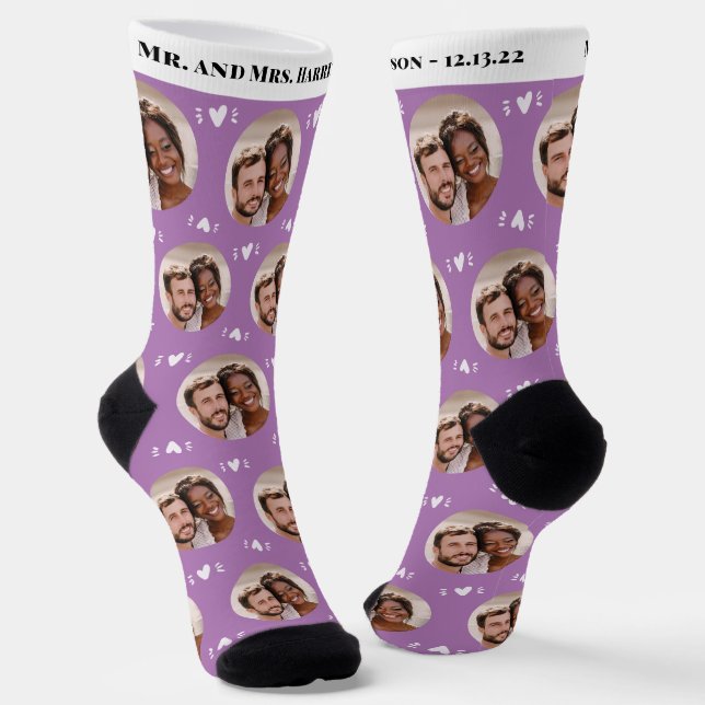 Chaussette Fun Lavender Newlyweds Photo Motif Mariage (Angulaire)