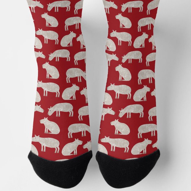 Chaussette Fun Motif Capybara Rouge (Fun festive red capybara pattern socks)