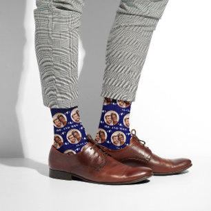 Chaussette Fun Navy Blue Newlyweds Photo Motif