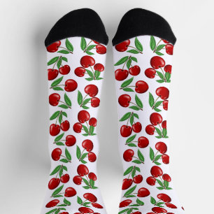Chaussette Fun Red Cherries Fruit Print