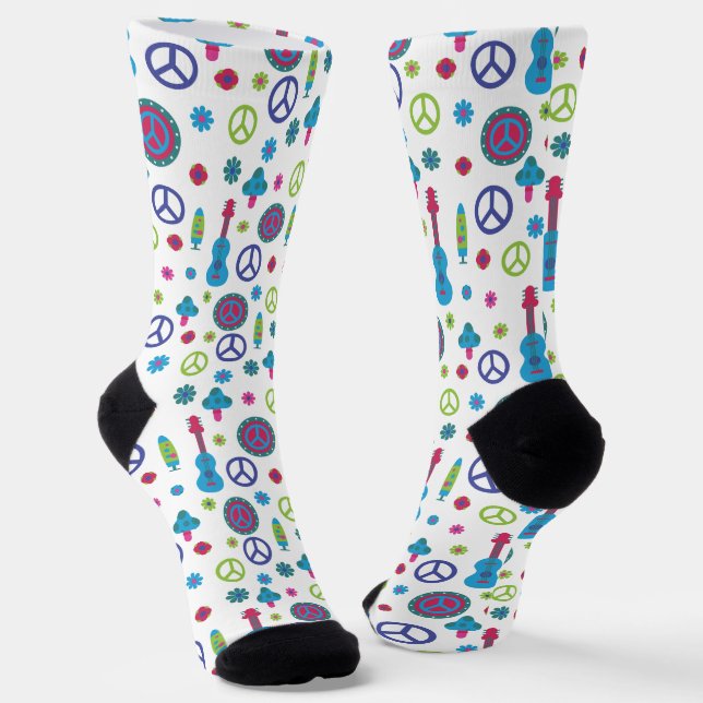 Chaussette Fun Retro 70's Peace Love & Music Colorful (Angulaire)