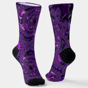 Chaussette Funky Bold Boho Violet Abstrait Fractal Numérique