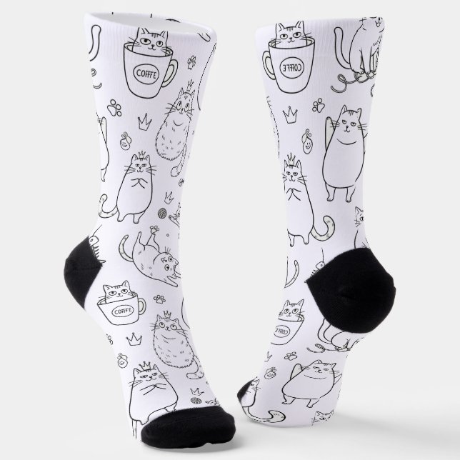 Chaussette Funny Black and White Cat Pattern Socks (Angulaire)