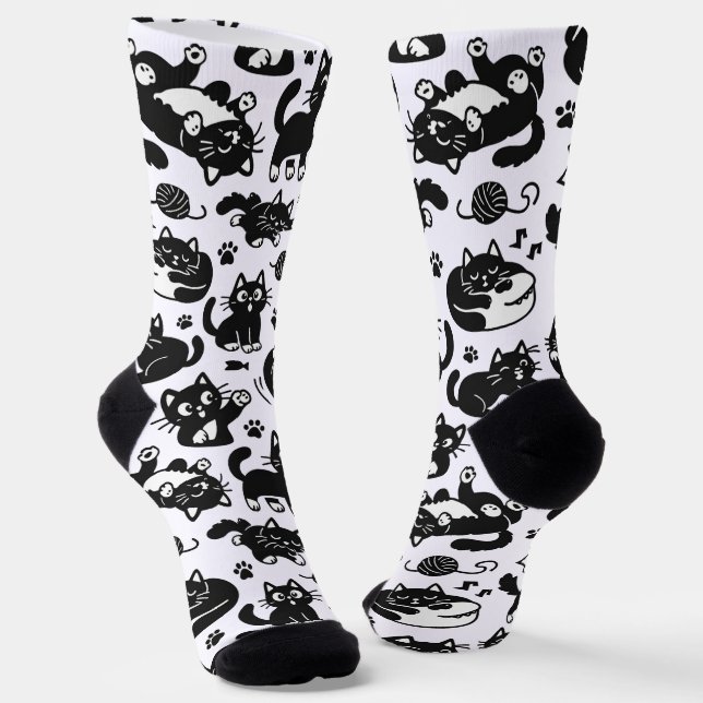 Chaussette Funny Black and White Cats Pattern Socks (Angulaire)