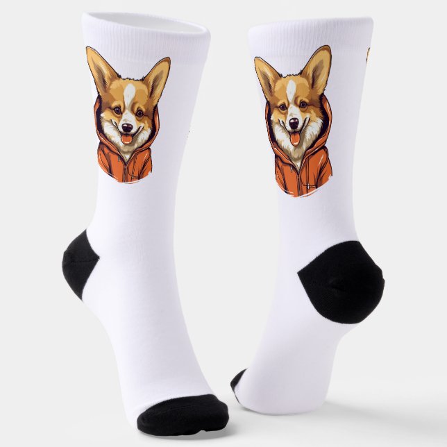 Chaussette Funny Corgi portant le Sweat - shirt à capuche (Angulaire)